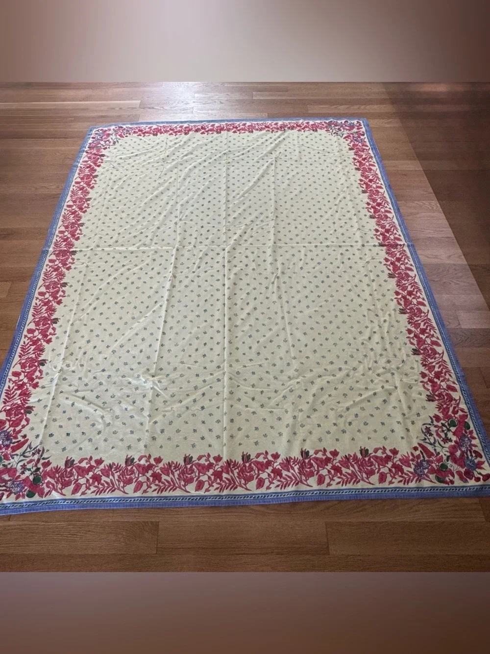 Vintage Floral Tablecloth Yellow Red Blue Green Cottage Garden